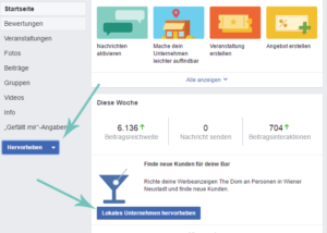 Facebook Button Lokales Unternehmen hervorheben direkt von der Fanpage