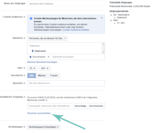 Facebook Werbeanzeigen Manager detailiertes targeting Expats ausschliessen